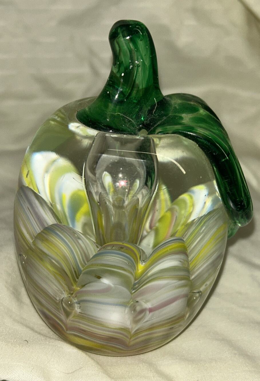 Joe Rice Paperweight Multi Color Apple Controlled Bubble Floral Paperweight